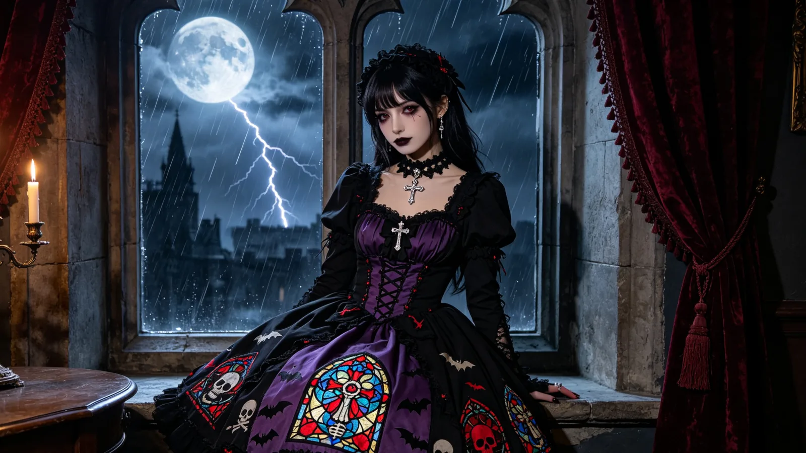 Gothic Lolita — 黑色蕾丝、宗教建筑线条与强烈明暗关系，营造冷静、神秘且结构清晰的视觉力量。